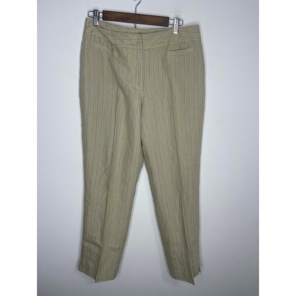 Rafaella size 12 linen pants fully lined women's trousers khaki cream stripe - Picture 11 of 16